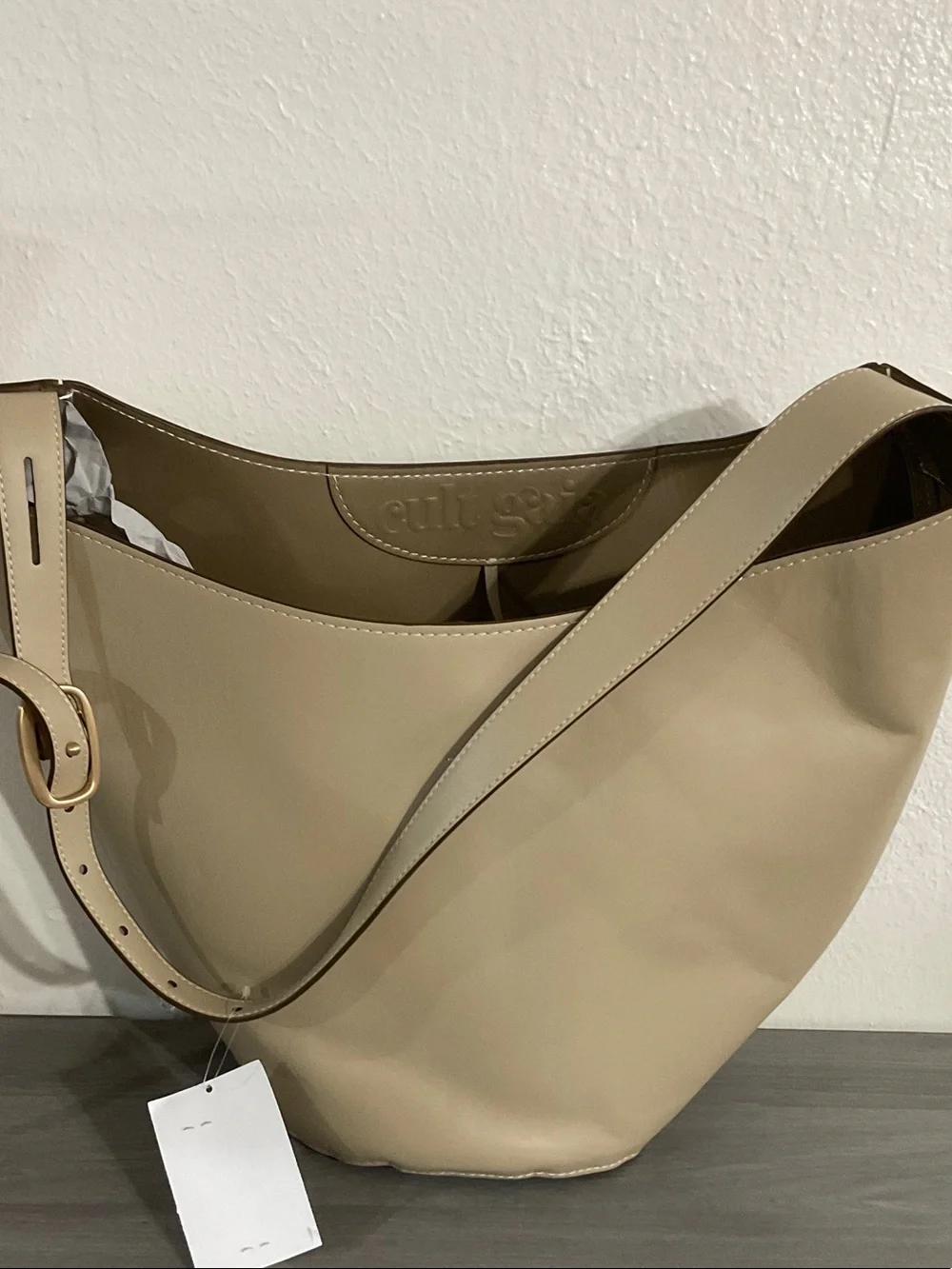 cult gaia Taupe-Cream Leather Hobo Shoulder Bag